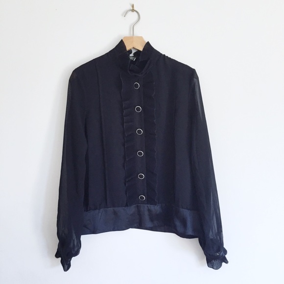 BCBGMaxAzria Tops - BCBG MaxAzria ruffled blouse sheer long sleeves